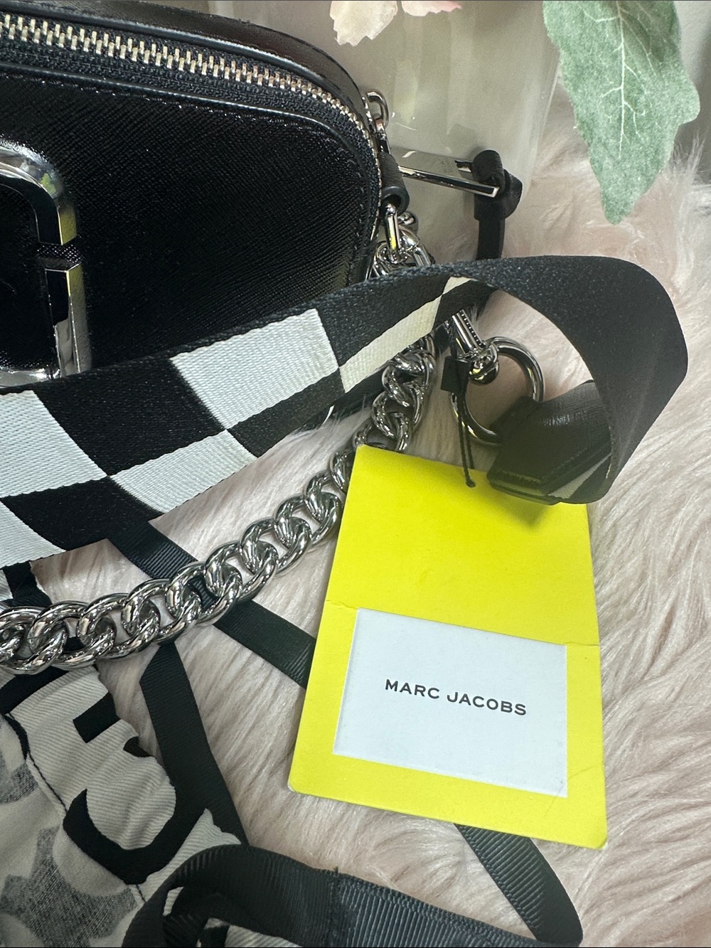 Marc Jacobs Black Crossbody Camera Bag with Checker Strap and Silver Hardware - Picture 3 of 7